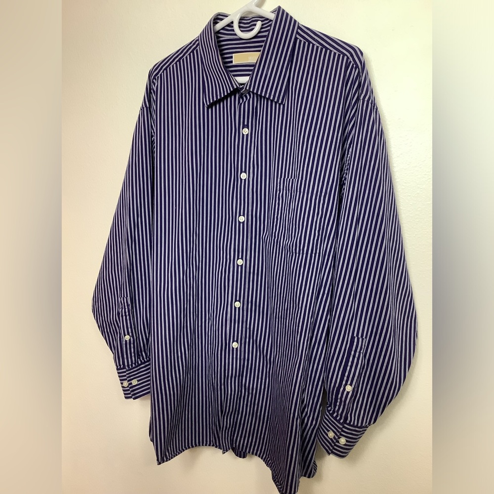 Michael Kors button up shirt Blue and white striped Men’s 18.5 34/35 Big EUC.